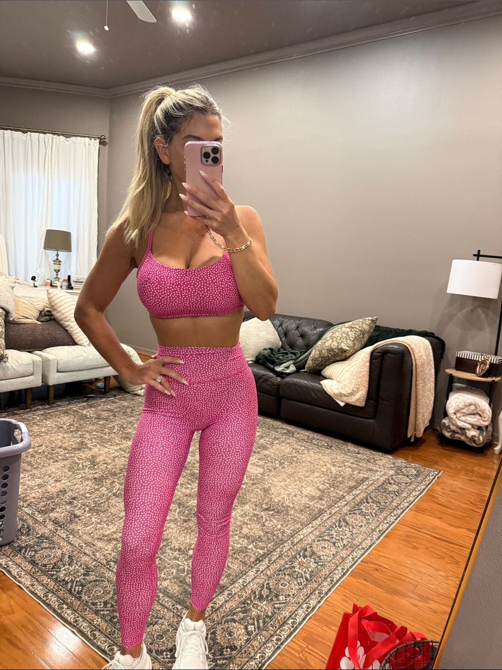 BuffBunny Pink Speckle High-Waist Leggings & Bra Set